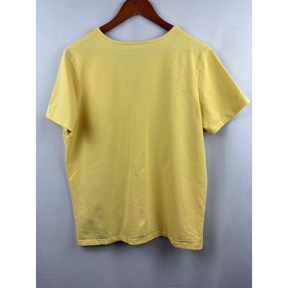 Women’s Susan Graver Large Yellow Short Sleeve Shirt with Lace Neckline - Picture 3 of 5